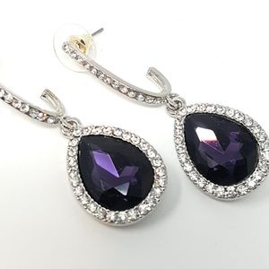 Silver Tone Dangle Drop Earrings Purple Amethyst